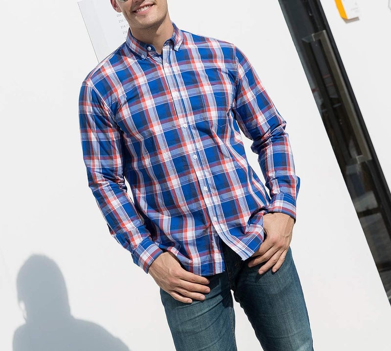 Double Pump Mens Button Down Shirts Cotton Long Sleeve Shirts Regular Fit(RM08LS11,L) - Image 2